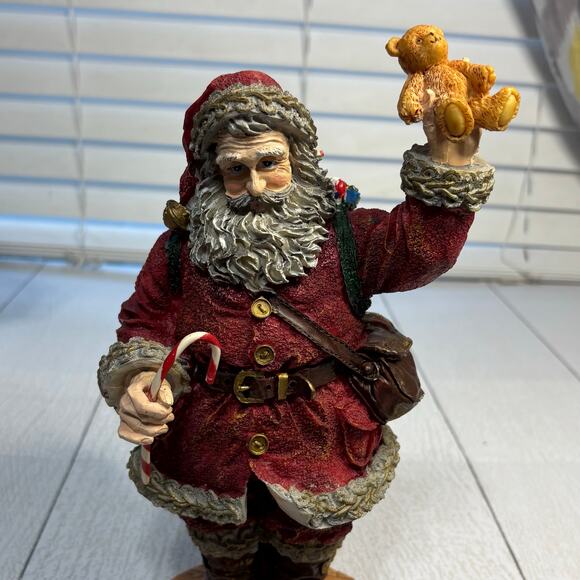 Santa Claus Figurine Holding Candy Cane & Teddy Bear  Holiday Decor - Picture 6 of 12